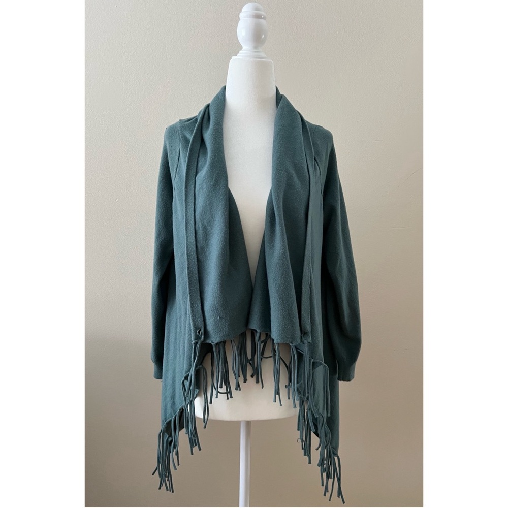 [The Limited] Teal Fringe Shawl Cardigan
